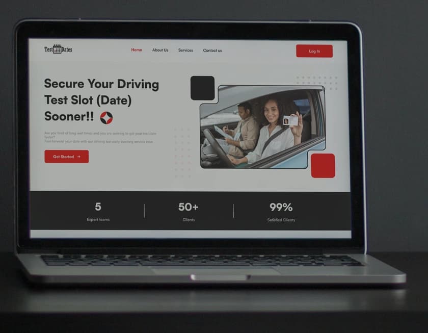 Test Dates booking page presented on a laptop